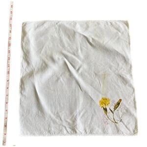Vintage 1950s Floral Handkerchief White Cotton Yellow Flower Hanky AS IS 16x16